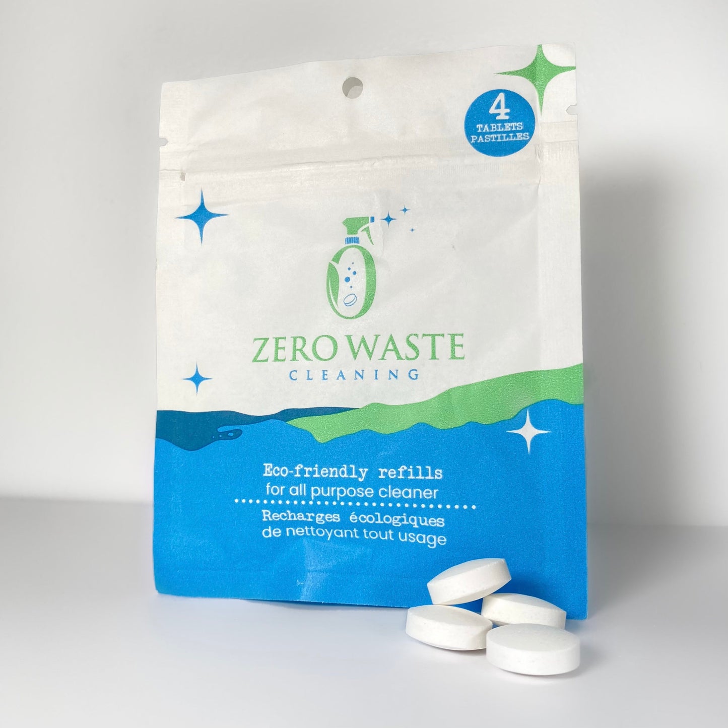 0wastecleaning All purpose cleaner refill - pack of 4 zero waste-sustainable-refill tablet magasin zero dechet a Montreal vegan cleaner-pet friendly cleaner