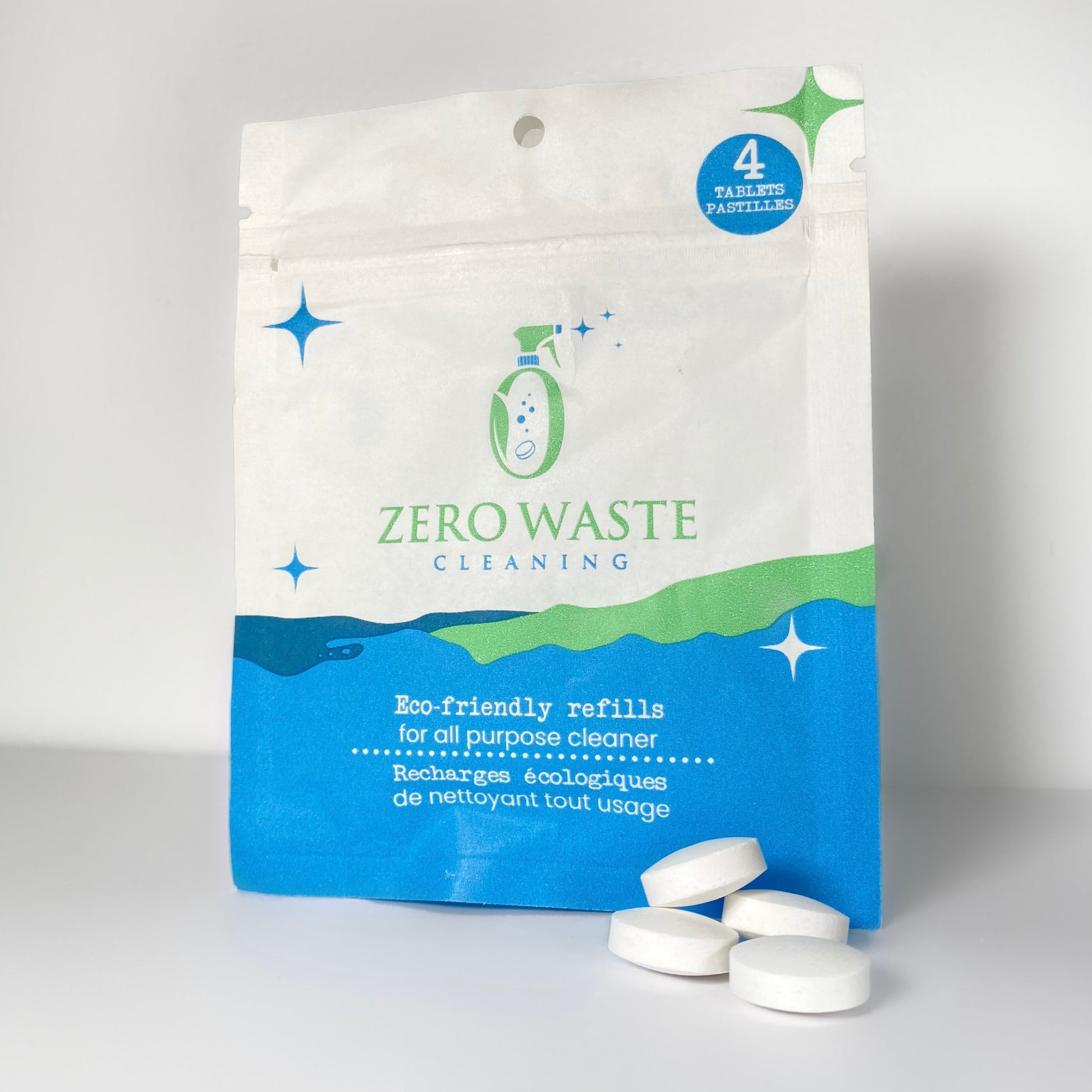 0wastecleaning All purpose cleaner refill - pack of 4 zero waste-sustainable-refill tablet  magasin zero dechet a Montreal vegan cleaner-pet friendly cleaner