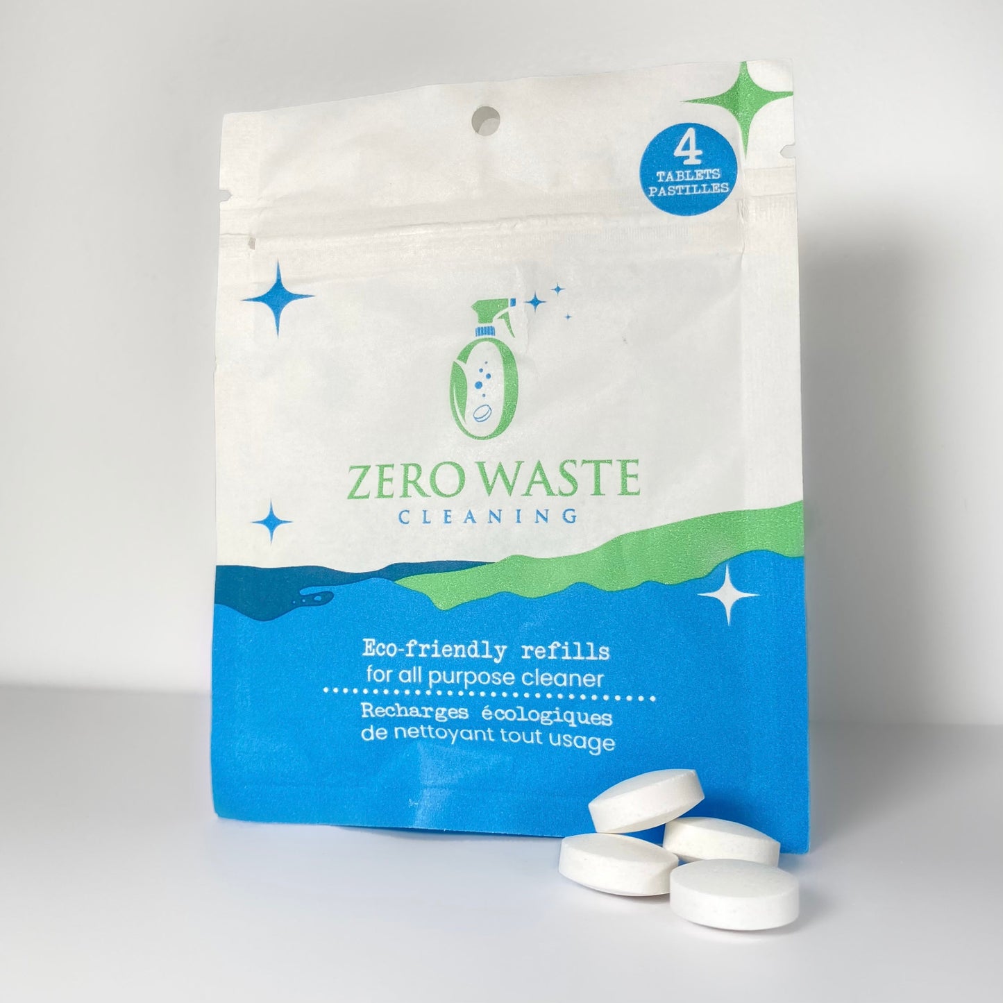 0wastecleaning All purpose cleaner refill - pack of 4 zero waste-sustainable-refill tablet  magasin zero dechet a Montreal vegan cleaner-pet friendly cleaner