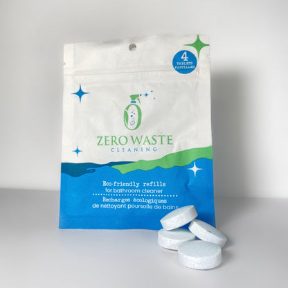 0wastecleaning Bathroom cleaner refill - pack of 4 zero waste-sustainable-refill tablet  magasin zero dechet a Montreal vegan cleaner-pet friendly cleaner